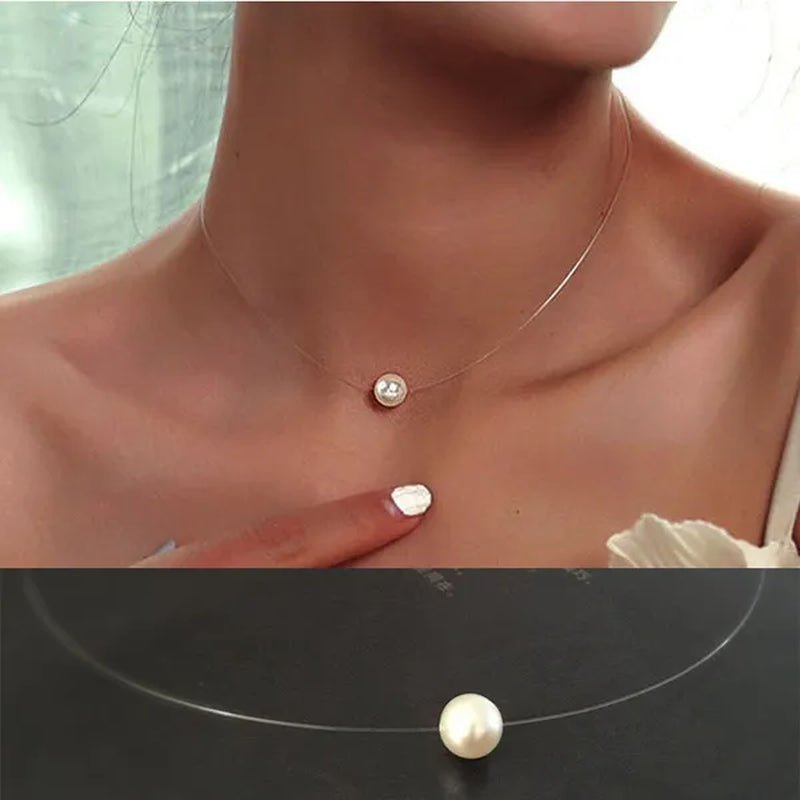 New Fashion Elegant Transparent Invisible Fishing Line Pearl Pendant Necklace - WORLD TIME VISITS