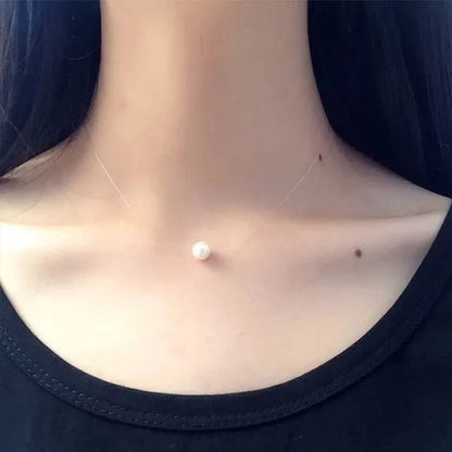 New Fashion Elegant Transparent Invisible Fishing Line Pearl Pendant Necklace - WORLD TIME VISITS
