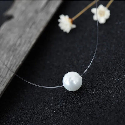 New Fashion Elegant Transparent Invisible Fishing Line Pearl Pendant Necklace - WORLD TIME VISITS