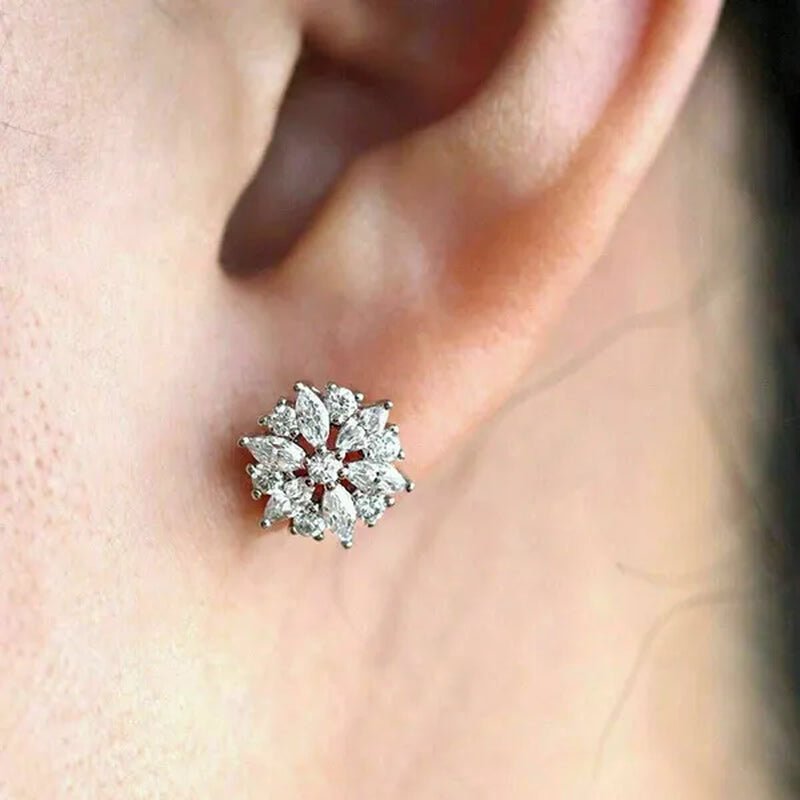 New Silver Marquise Cut Lab Diamond Snowflake Stud Earrings for Women Girls Christmas Gift Party Bridal Proposal Earring Jewelry - WORLD TIME VISITS