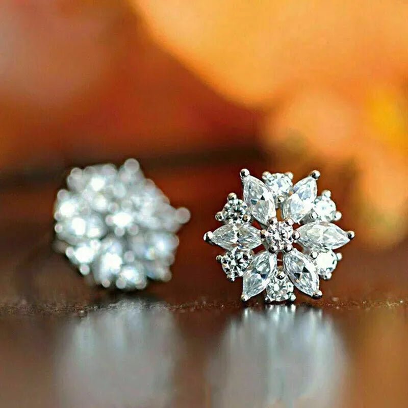 New Silver Marquise Cut Lab Diamond Snowflake Stud Earrings for Women Girls Christmas Gift Party Bridal Proposal Earring Jewelry - WORLD TIME VISITS