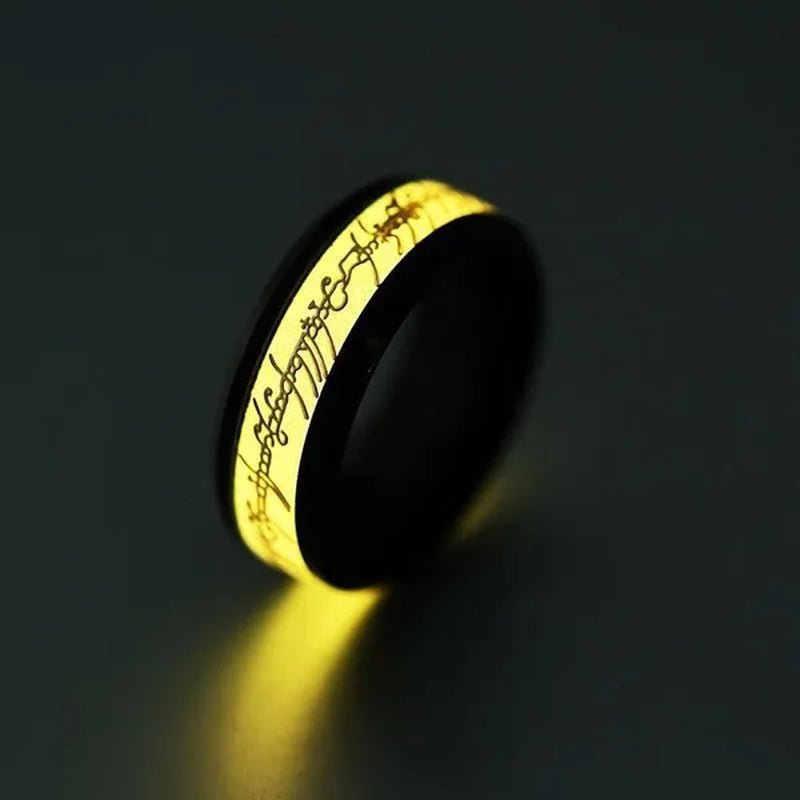 New Stainless Steel Glow In the Dark Lord of Ring for Men Blue Yellow Luminous Wedding Ring Male Jewelry Gift 8mm - WORLD TIME VISITS