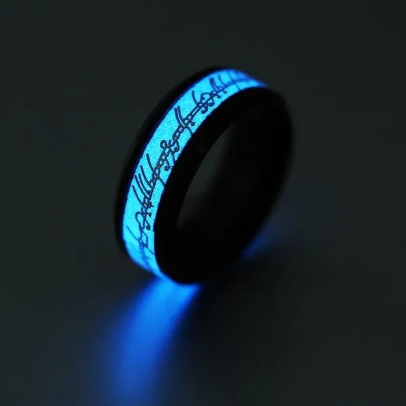 New Stainless Steel Glow In the Dark Lord of Ring for Men Blue Yellow Luminous Wedding Ring Male Jewelry Gift 8mm - WORLD TIME VISITS