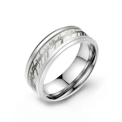 New Stainless Steel Glow In the Dark Lord of Ring for Men Blue Yellow Luminous Wedding Ring Male Jewelry Gift 8mm - WORLD TIME VISITS