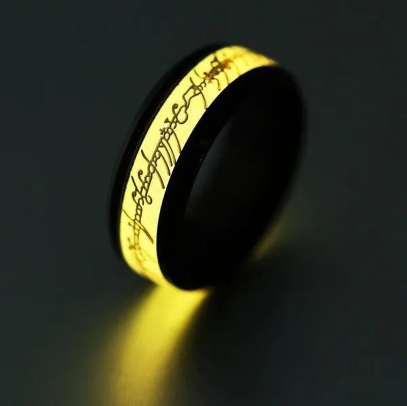 New Stainless Steel Glow In the Dark Lord of Ring for Men Blue Yellow Luminous Wedding Ring Male Jewelry Gift 8mm - WORLD TIME VISITS
