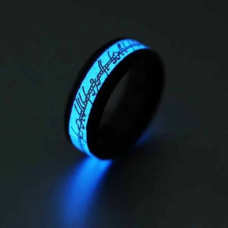New Stainless Steel Glow In the Dark Lord of Ring for Men Blue Yellow Luminous Wedding Ring Male Jewelry Gift 8mm - WORLD TIME VISITS