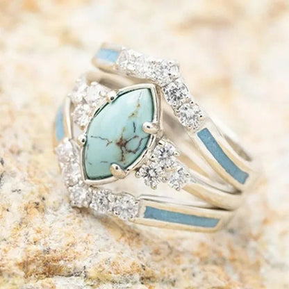 Newest 3Pcs/Set Women'S 18 K Gold Multilayer Hollow Turquoise Ring Band Exquisite Moissanite Engagement Wedding Rings Ethnic Anniversary Birthday Christmas Gift Jewelry - WORLD TIME VISITS