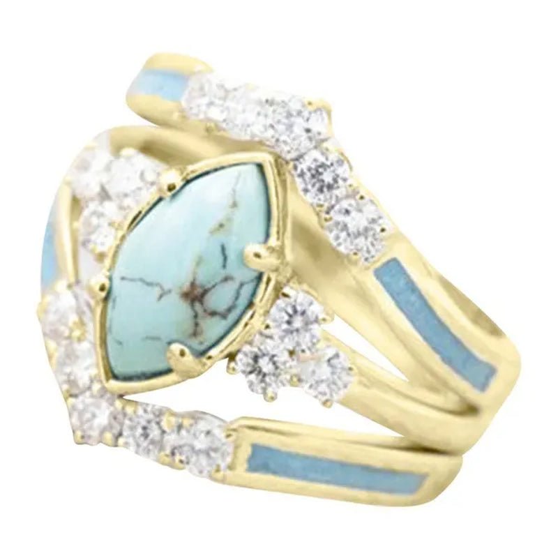 Newest 3Pcs/Set Women'S 18 K Gold Multilayer Hollow Turquoise Ring Band Exquisite Moissanite Engagement Wedding Rings Ethnic Anniversary Birthday Christmas Gift Jewelry - WORLD TIME VISITS