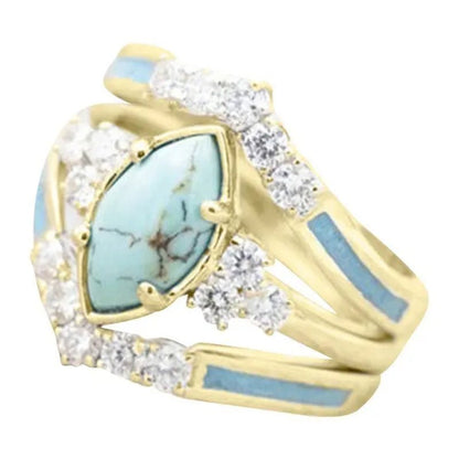 Newest 3Pcs/Set Women'S 18 K Gold Multilayer Hollow Turquoise Ring Band Exquisite Moissanite Engagement Wedding Rings Ethnic Anniversary Birthday Christmas Gift Jewelry - WORLD TIME VISITS
