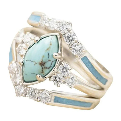 Newest 3Pcs/Set Women'S 18 K Gold Multilayer Hollow Turquoise Ring Band Exquisite Moissanite Engagement Wedding Rings Ethnic Anniversary Birthday Christmas Gift Jewelry - WORLD TIME VISITS