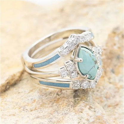 Newest 3Pcs/Set Women'S 18 K Gold Multilayer Hollow Turquoise Ring Band Exquisite Moissanite Engagement Wedding Rings Ethnic Anniversary Birthday Christmas Gift Jewelry - WORLD TIME VISITS