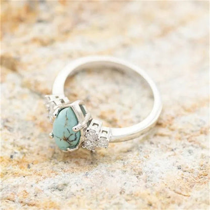 Newest 3Pcs/Set Women'S 18 K Gold Multilayer Hollow Turquoise Ring Band Exquisite Moissanite Engagement Wedding Rings Ethnic Anniversary Birthday Christmas Gift Jewelry - WORLD TIME VISITS