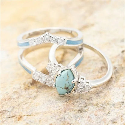 Newest 3Pcs/Set Women'S 18 K Gold Multilayer Hollow Turquoise Ring Band Exquisite Moissanite Engagement Wedding Rings Ethnic Anniversary Birthday Christmas Gift Jewelry - WORLD TIME VISITS
