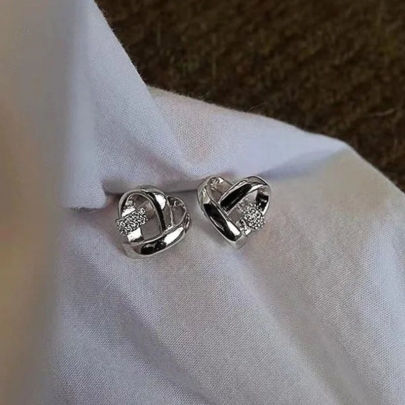 Personality Fashion Heart Knot Diamond Gold Stud Earrings for Women Daily Casual Statement Jewelry - WORLD TIME VISITS