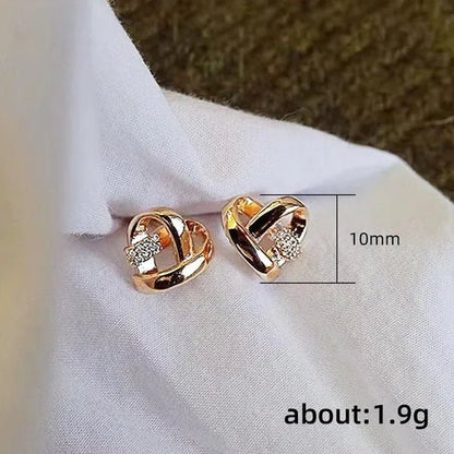 Personality Fashion Heart Knot Diamond Gold Stud Earrings for Women Daily Casual Statement Jewelry - WORLD TIME VISITS
