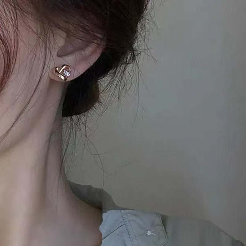 Personality Fashion Heart Knot Diamond Gold Stud Earrings for Women Daily Casual Statement Jewelry - WORLD TIME VISITS