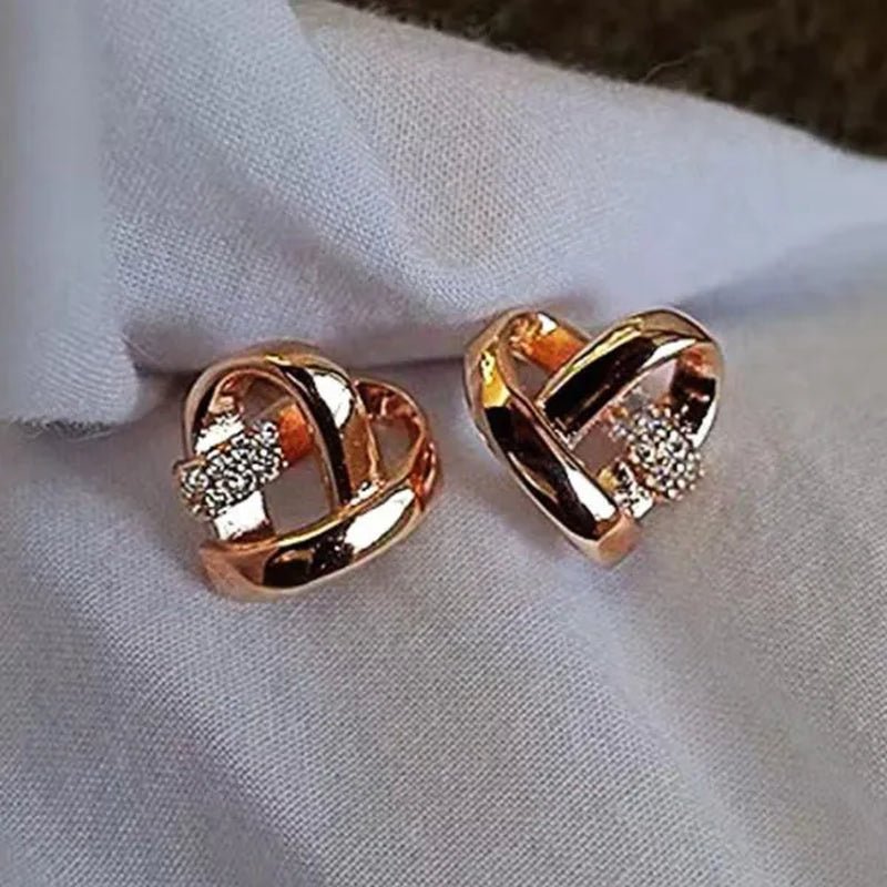 Personality Fashion Heart Knot Diamond Gold Stud Earrings for Women Daily Casual Statement Jewelry - WORLD TIME VISITS