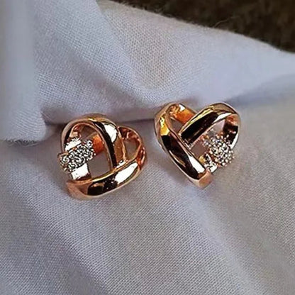 Personality Fashion Heart Knot Diamond Gold Stud Earrings for Women Daily Casual Statement Jewelry - WORLD TIME VISITS
