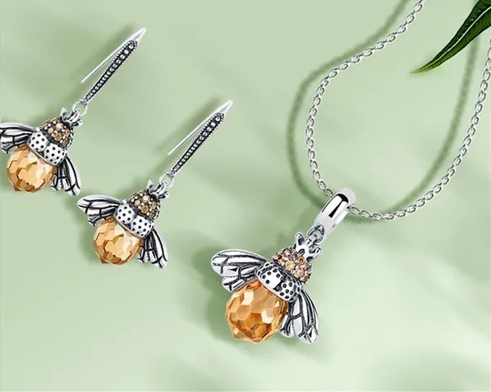 Popular Elegant Bee Design Gemstone Topaz Pendant Necklace/Earring/Ring/Bracelet 925 Silver Jewelry Set Mother's Day Gifts - WORLD TIME VISITS