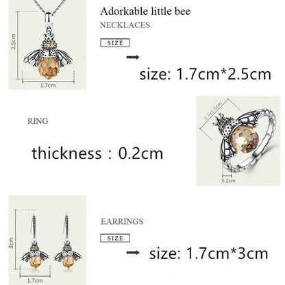 Popular Elegant Bee Design Gemstone Topaz Pendant Necklace/Earring/Ring/Bracelet 925 Silver Jewelry Set Mother's Day Gifts - WORLD TIME VISITS
