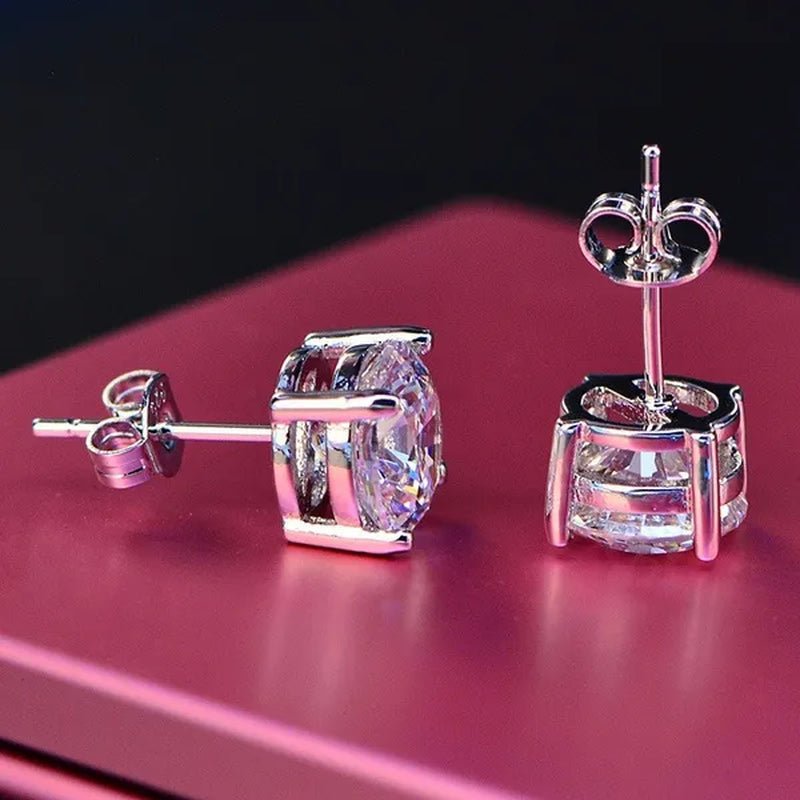 Princess 925 Silver Six Claw Ring Dainty Jewelry round White AAA CZ Diamond Earrings Ear Studs Wedding Gifts - WORLD TIME VISITS