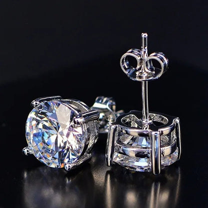 Princess 925 Silver Six Claw Ring Dainty Jewelry round White AAA CZ Diamond Earrings Ear Studs Wedding Gifts - WORLD TIME VISITS