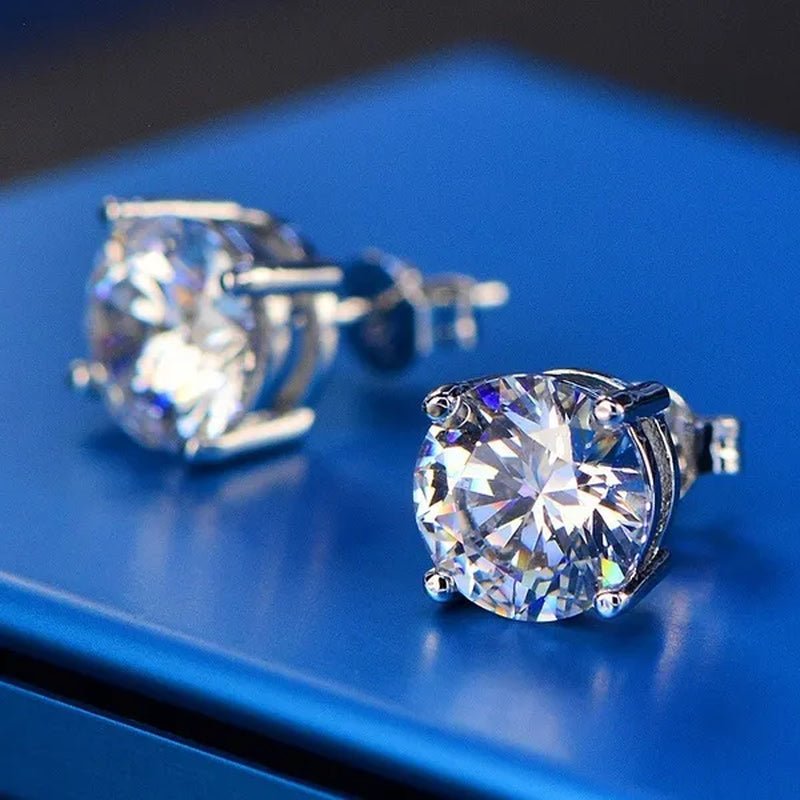 Princess 925 Silver Six Claw Ring Dainty Jewelry round White AAA CZ Diamond Earrings Ear Studs Wedding Gifts - WORLD TIME VISITS