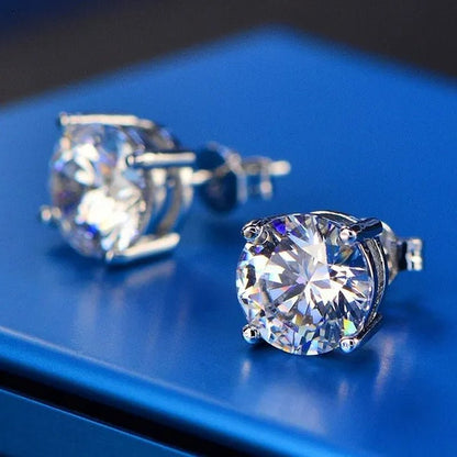 Princess 925 Silver Six Claw Ring Dainty Jewelry round White AAA CZ Diamond Earrings Ear Studs Wedding Gifts - WORLD TIME VISITS