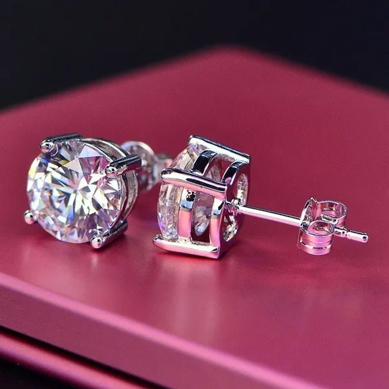Princess 925 Silver Six Claw Ring Dainty Jewelry round White AAA CZ Diamond Earrings Ear Studs Wedding Gifts - WORLD TIME VISITS