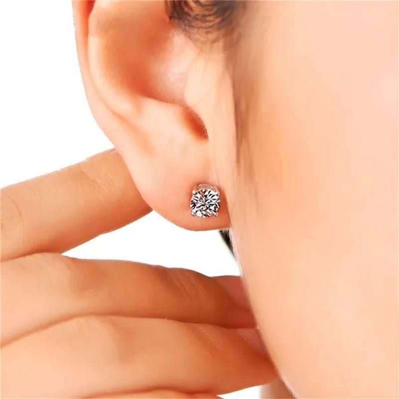 Princess 925 Silver Six Claw Ring Dainty Jewelry round White AAA CZ Diamond Earrings Ear Studs Wedding Gifts - WORLD TIME VISITS