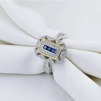 Princess Blue Sapphire White CZ 925 Sterling Silver Yellow Gemstone Ring Sz 5 - 10 - WORLD TIME VISITS
