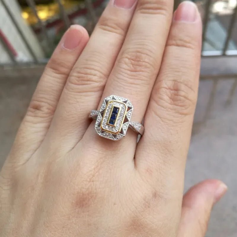Princess Blue Sapphire White CZ 925 Sterling Silver Yellow Gemstone Ring Sz 5 - 10 - WORLD TIME VISITS