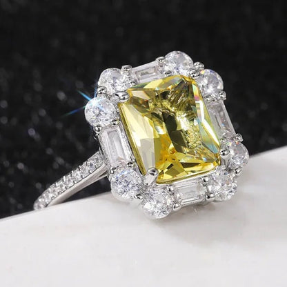 Princess Square Cut Citrine Vice Stone Lab Diamond Silver Plated Women Ring Bridal Romantic Wedding Fine Jewelry - WORLD TIME VISITS