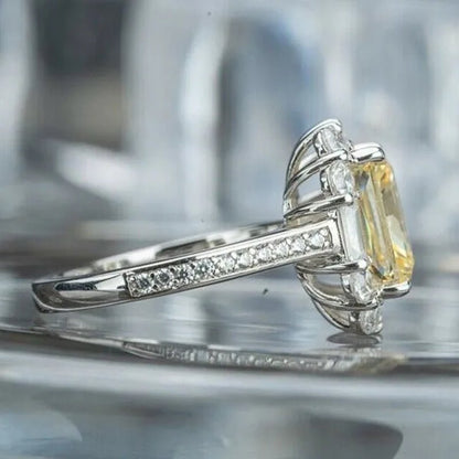 Princess Square Cut Citrine Vice Stone Lab Diamond Silver Plated Women Ring Bridal Romantic Wedding Fine Jewelry - WORLD TIME VISITS