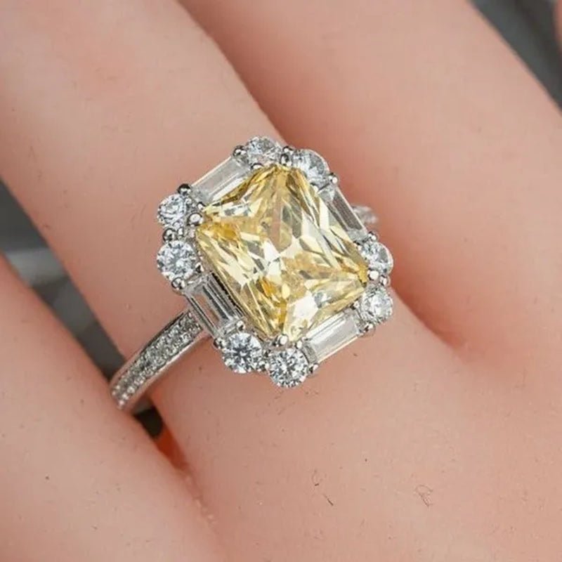 Princess Square Cut Citrine Vice Stone Lab Diamond Silver Plated Women Ring Bridal Romantic Wedding Fine Jewelry - WORLD TIME VISITS