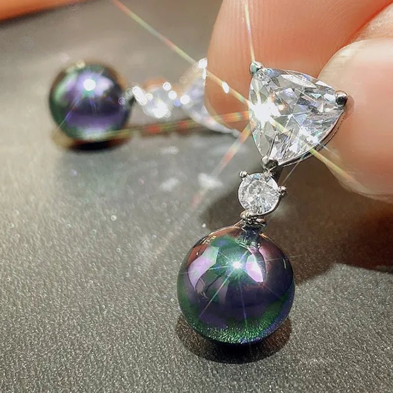 Retro Pearl Drop Earring 925 Sterling Silver 3 Prong Setting Triangle White Sapphire and Diamond Earring for Women Party Jewelry - WORLD TIME VISITS