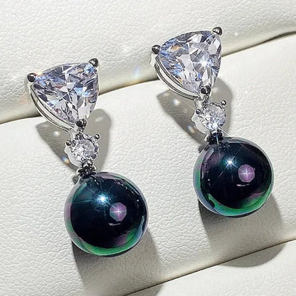 Retro Pearl Drop Earring 925 Sterling Silver 3 Prong Setting Triangle White Sapphire and Diamond Earring for Women Party Jewelry - WORLD TIME VISITS