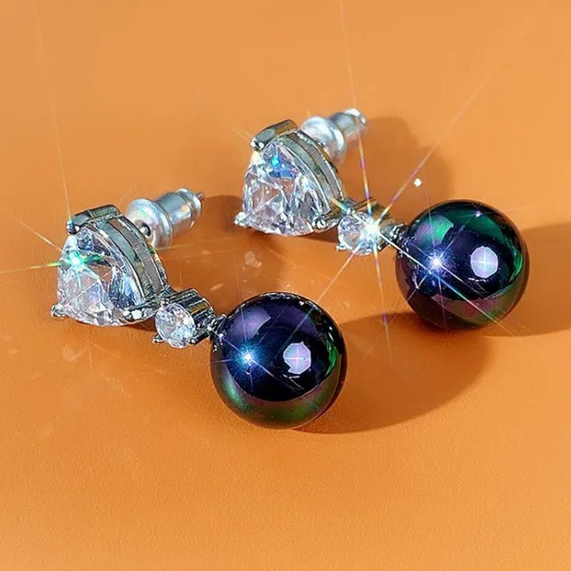 Retro Pearl Drop Earring 925 Sterling Silver 3 Prong Setting Triangle White Sapphire and Diamond Earring for Women Party Jewelry - WORLD TIME VISITS