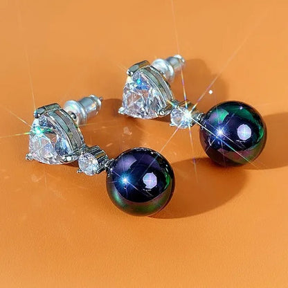 Retro Pearl Drop Earring 925 Sterling Silver 3 Prong Setting Triangle White Sapphire and Diamond Earring for Women Party Jewelry - WORLD TIME VISITS