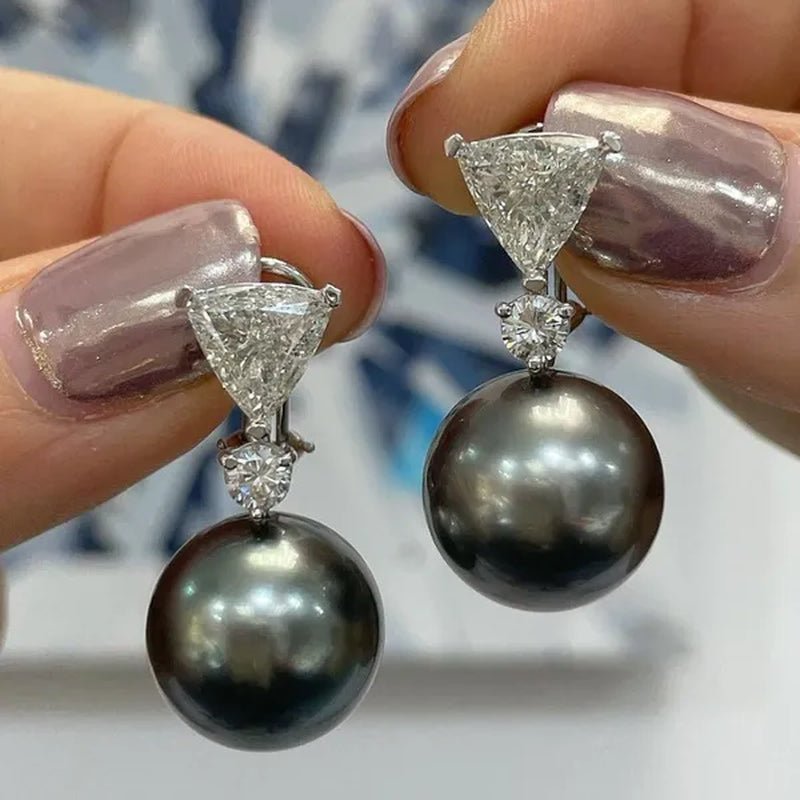 Retro Pearl Drop Earring 925 Sterling Silver 3 Prong Setting Triangle White Sapphire and Diamond Earring for Women Party Jewelry - WORLD TIME VISITS