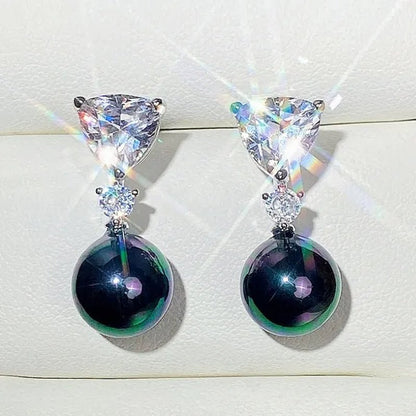 Retro Pearl Drop Earring 925 Sterling Silver 3 Prong Setting Triangle White Sapphire and Diamond Earring for Women Party Jewelry - WORLD TIME VISITS