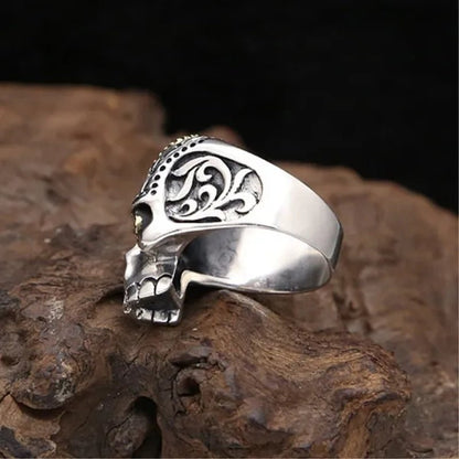 Retro Personality Silver & Gold Skull Ring Ruby Inlay Men's Punk Jewelry - WORLD TIME VISITS