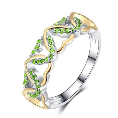 Silver Gold Two Tone Sapphire Ruby Emerald Gemstone Heart Twist Rings for Women Femme Jewellery - WORLD TIME VISITS