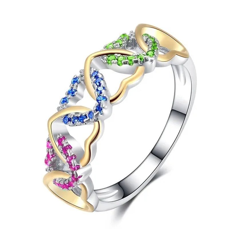 Silver Gold Two Tone Sapphire Ruby Emerald Gemstone Heart Twist Rings for Women Femme Jewellery - WORLD TIME VISITS