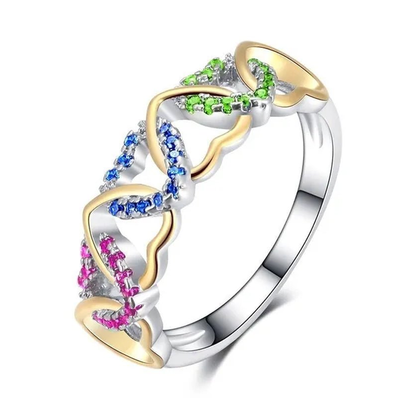 Silver Gold Two Tone Sapphire Ruby Emerald Gemstone Heart Twist Rings for Women Femme Jewellery - WORLD TIME VISITS