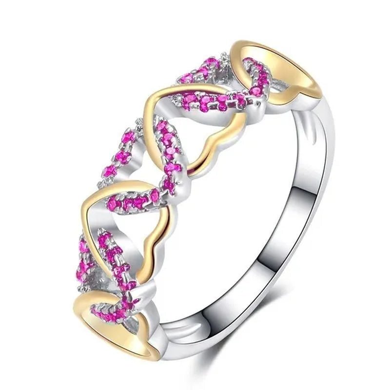 Silver Gold Two Tone Sapphire Ruby Emerald Gemstone Heart Twist Rings for Women Femme Jewellery - WORLD TIME VISITS