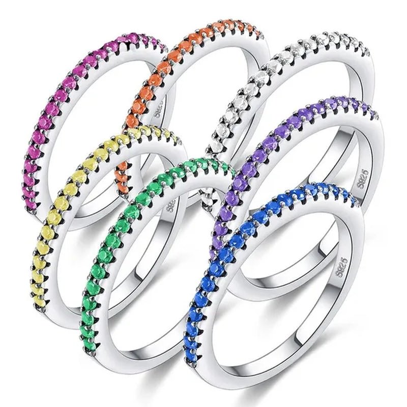 Silver White Sapphire White Sapphire & Aquamarine & Sapphire & Ruby & Tanzanite Ring Rings Natural Gemstones Birthstone Engagement Ring - WORLD TIME VISITS
