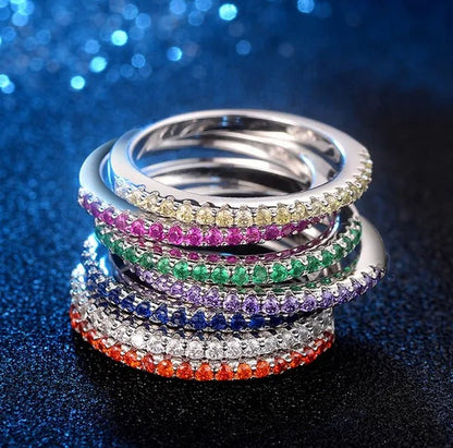 Silver White Sapphire White Sapphire & Aquamarine & Sapphire & Ruby & Tanzanite Ring Rings Natural Gemstones Birthstone Engagement Ring - WORLD TIME VISITS