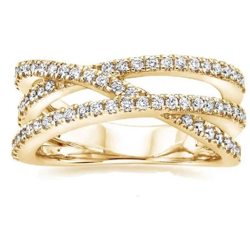 Simple Cross Twist Design Wedding Rings for Woman Full Paved CZ Stone Exquisite Female Finger - ring Statement Jewelry Anniversary Gift - WORLD TIME VISITS