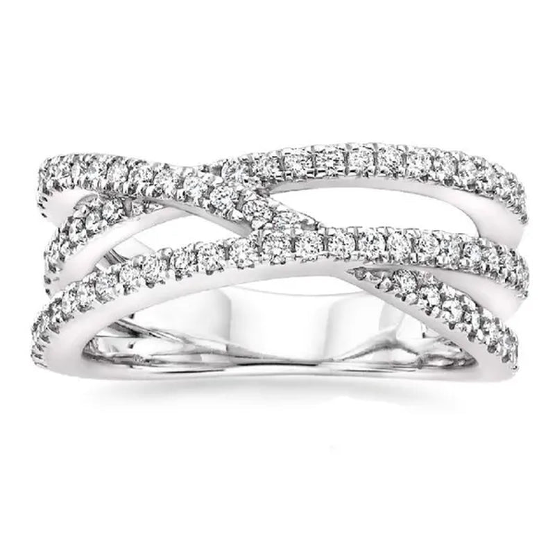 Simple Cross Twist Design Wedding Rings for Woman Full Paved CZ Stone Exquisite Female Finger - ring Statement Jewelry Anniversary Gift - WORLD TIME VISITS